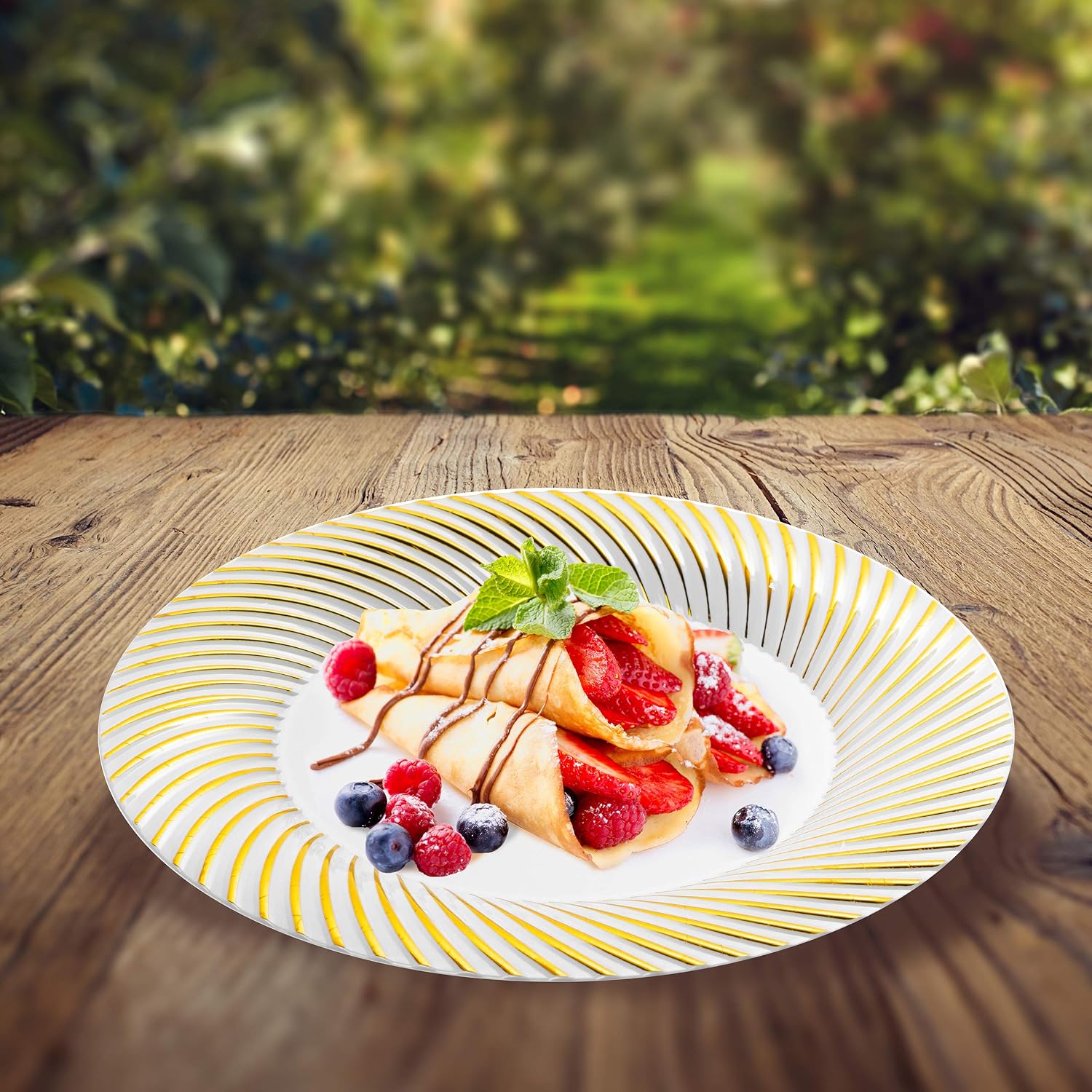 Matana - 20 Premium Multi-Use Plastic Dinner Plates with Gold Ripple Rim - 26cm - Image 3