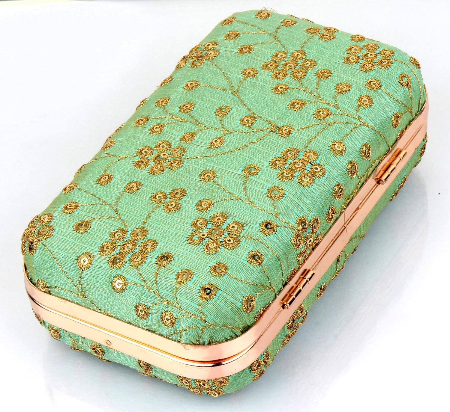 mammon women's bridal clutch with golden sling (bridal-floral-olive)