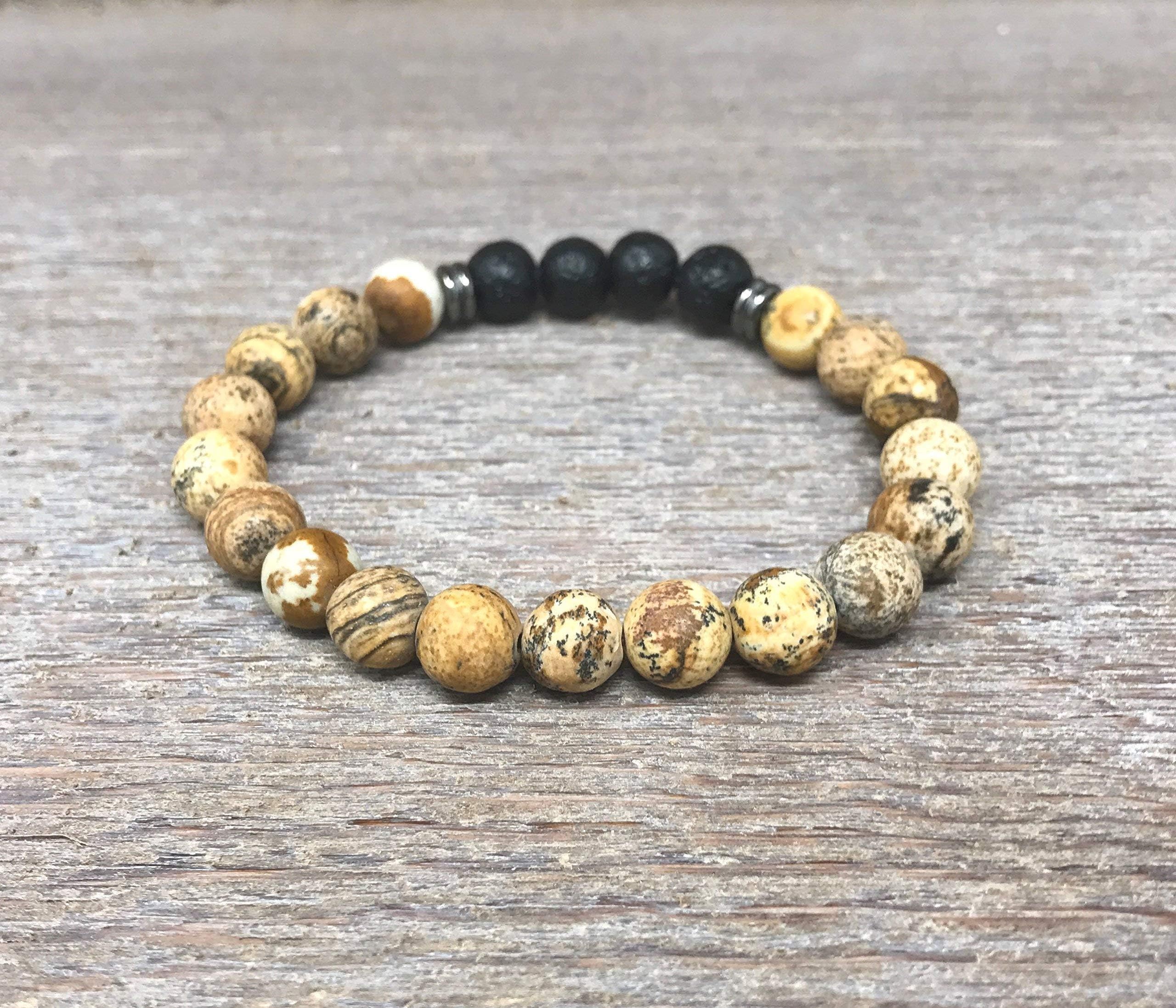 Picture Jasper (matte) and Lava Rock Aromatherapy Bracelet