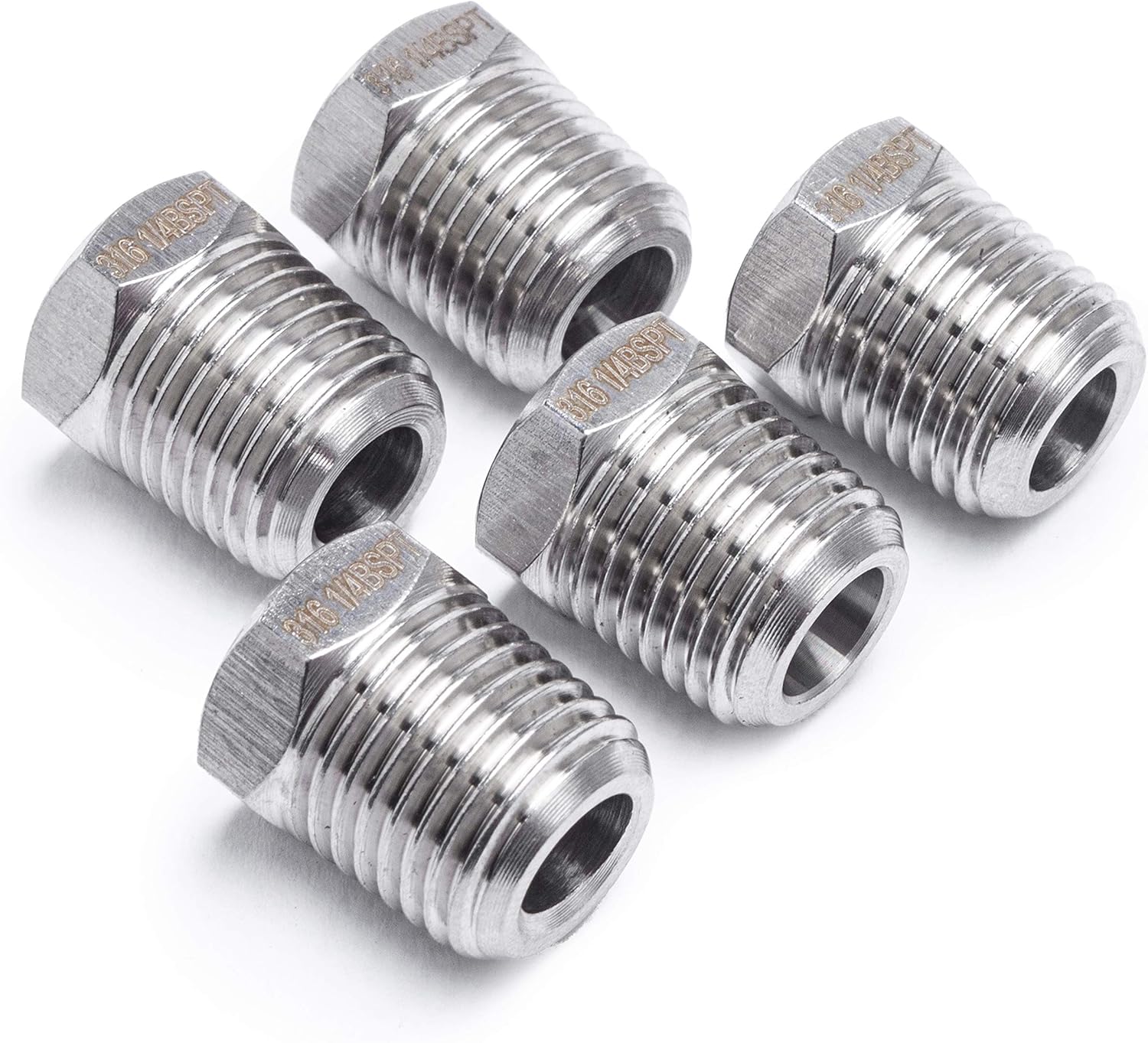 LTWFITTING Stainless Steel 316 Pipe Hex Head Plug Fittings 1/4-Inch Male BSPT Air Fuel Boat (Pack of 5), Silver, 6.35mm