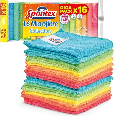 Spontex Microfibre Collection Cloths 16 x 30x30cm Assorted Colours