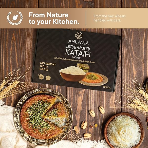 AHLAVIA KATAIFI SHREDDED FILLO DOUGH – PREMIUM DRIED KADAYIF PASTRY – FOR KUNAFA, KNAFEH, BAKLAVA, DUBAI CHOCOLATE BAR & MODERN DESSERTS 17.6 OZ – 500 G