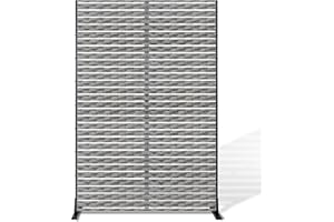 FENCY Metal Privacy Screen Outdoor Privacy Screen 72" H×47" W Gray Rattan Patio Privacy Screen, Freestanding Decorative Privacy Screen for Deck Balcony Patio