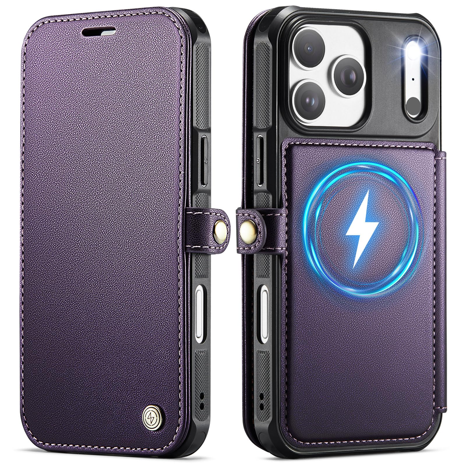 PlusnapX for iPhone 17 Pro Case Wallet Compatible with Magsafe, Slim PU Leather Flip RFID Blocking Card Holder Stand Shockproof Magnetic Women Men Wallet Phone Case Cover for iPhone 17 Pro, Purple