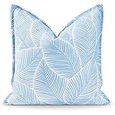 Hofdeco Premium Coastal Hampton Style Patio Indoor Outdoor Pillow Cover Only, 20"x20" Water Resistant for Backyard, Couch, Baby Blue Palm Leaf