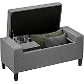 HOMCOM Storage Ottoman, Linen Upholstered Storage Bench with Lift Top and Button Tufted for Living Room, Gray