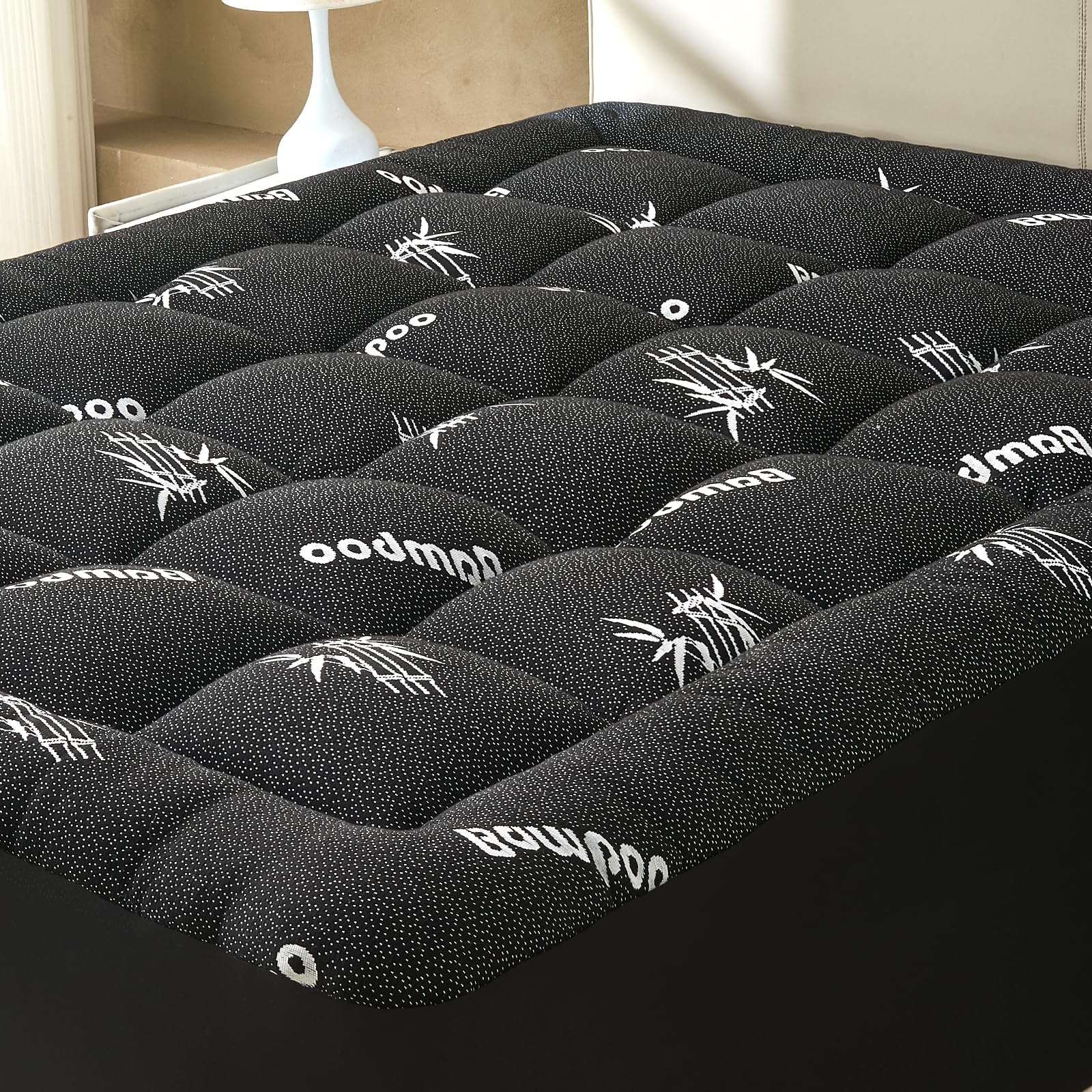 SurChic California King Size Mattress Topper Viscose Derived from Bamboo, Soft Thick Pillow Top Mattress Pad for Back Pain, Cooling Mattress Protector with 8-21 Inch Deep Pocket, Dark Grey
