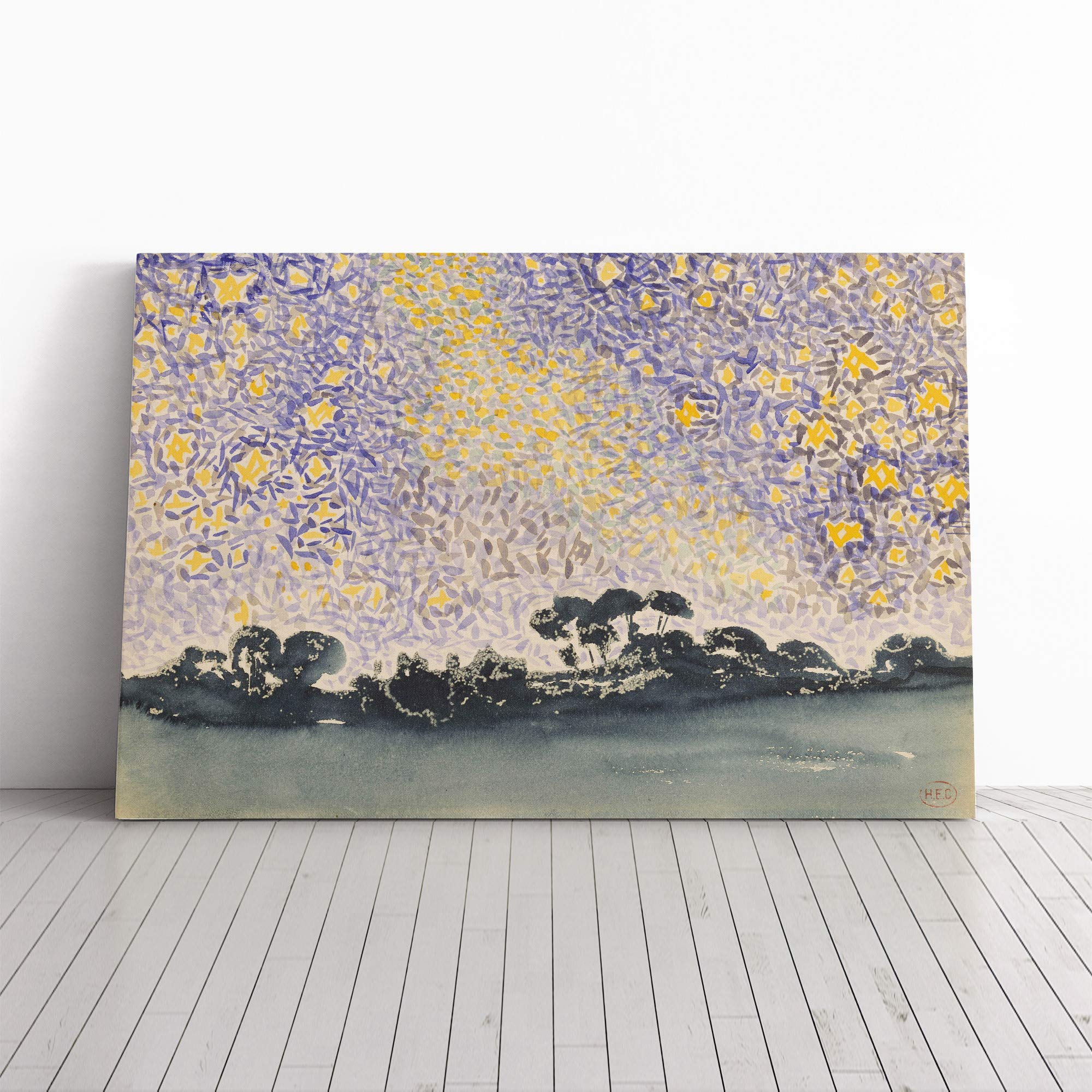 Henri-Edmond Cross Landscape with Stars Canvas Print | Gallery Wrapped 30mm Frame Wall Art | 20x14 inches | Ready to Hang | Modern Space Picture | Living Room Bedroom Lounge Office