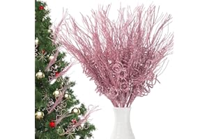 Suncalla 24 Pcs 16.5 Inch Christmas Tree Picks Glitter Artificial Curly Sprays Christmas Floral Stems Branches for Xmas Tree Sticks Garland Ornaments Vase Filler Decorations (Pink)