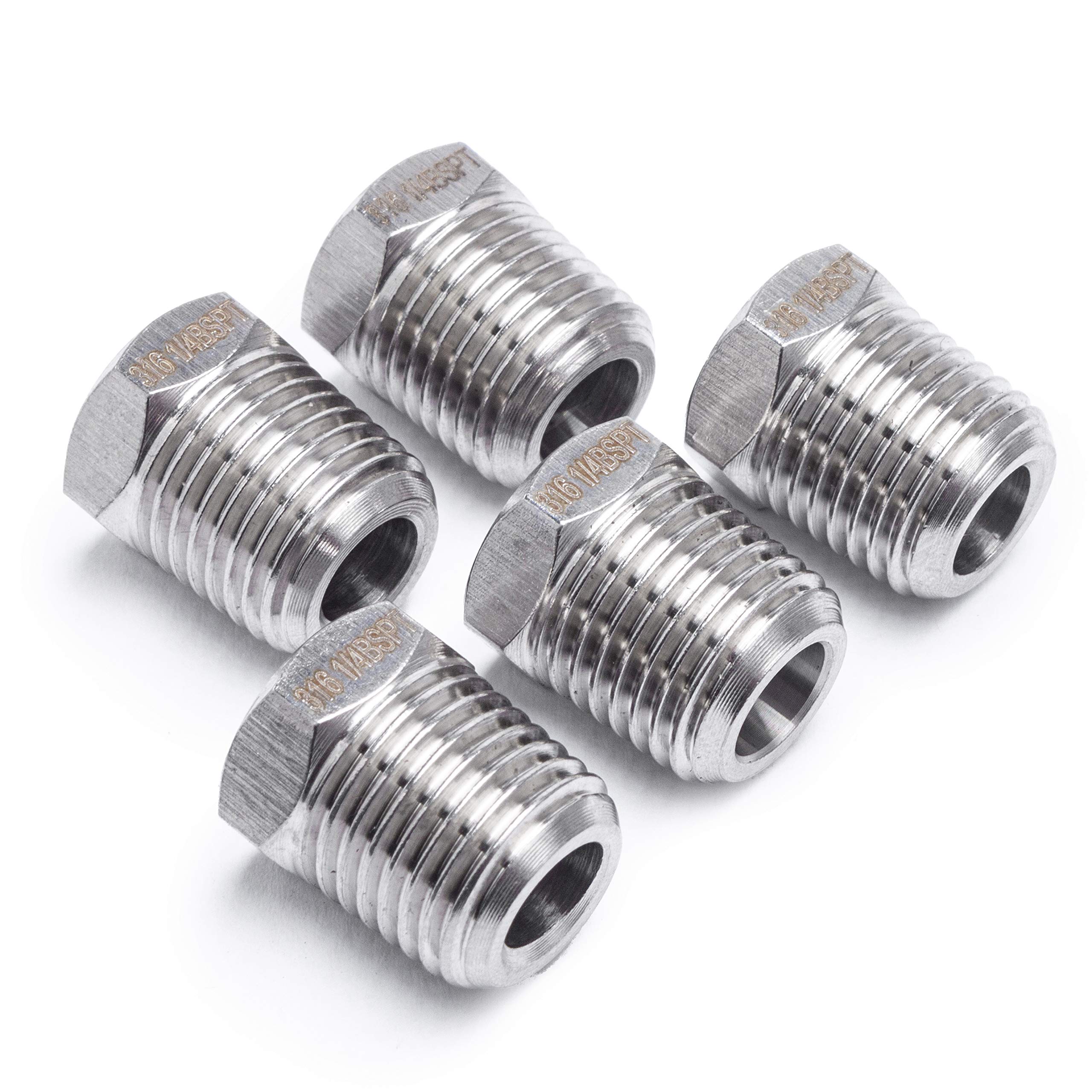 LTWFITTING Stainless Steel 316 Pipe Hex Head Plug Fittings 1/4-Inch Male BSPT Air Fuel Boat (Pack of 5)