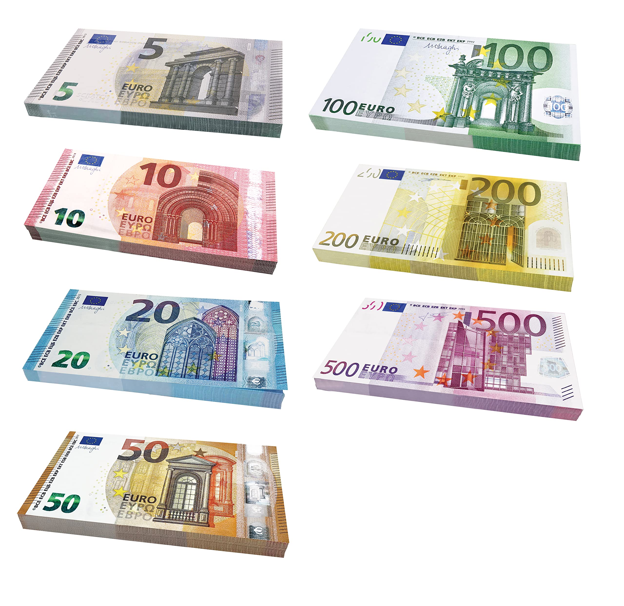 Scratch Lover Cash Bundle Money to Play (Size Increased to 125% Compared to The Real Ones) 175 Banknotes - 7 Stacks of Euro 25 x € 5, 10, 20, 50, 100, 200 and 500