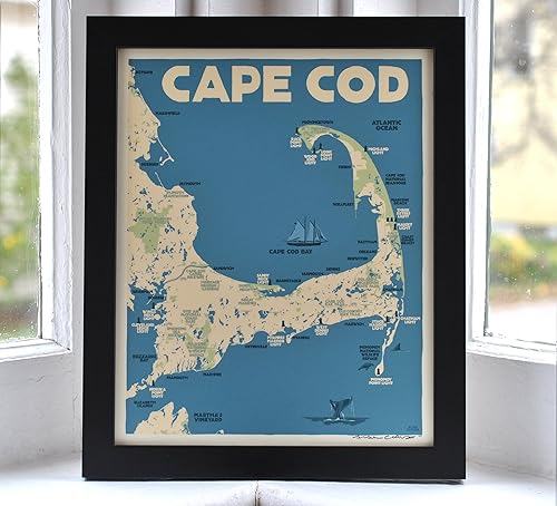 Amazon Com Cape Cod Map Framed Print 8x10 Giclee Poster Wall