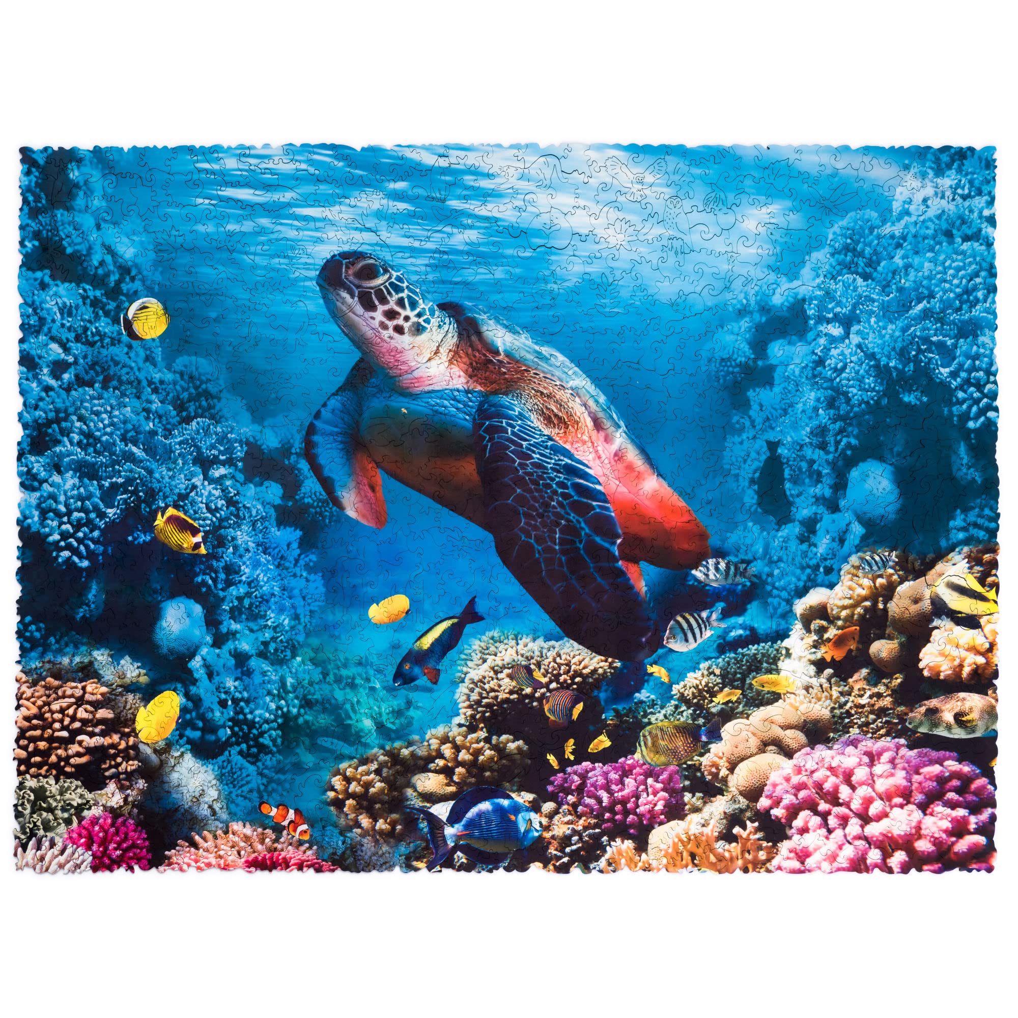 WOOSAIC Wooden Jigsaw Puzzles for Adults - Shimmering Turtle, 1000 pieces, 23.6"x 17.3" (60 x 44 cm), Gift Box, Unique Shape, Family Game and Hobby