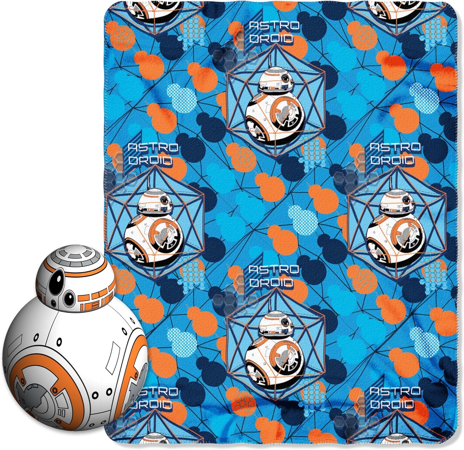 Disney Star Wars Episode 7: The Force Awakens, "BB-8" Character Pillow and Fleece Throw Blanket Set, 40" x 50", Multi Color