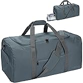 Duffle Bag for Men 65L, Travel Bag with Shoes Compartment, Large Capacity Duffel Bag, Water Resistant & Tear Resistant Women Weekender Bag with Shoulder Strap for Sports Gym Travel Camping (Gray)