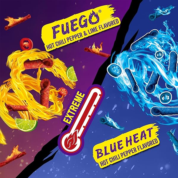 TAKIS MINI 25 PC / 1.23 OZ BITE SIZE VARIETY PACK, ASSORTED FLAVORED MIXED ROLLED TORTILLA CHIPS – (15) FUEGO, (10) BLUE HEAT