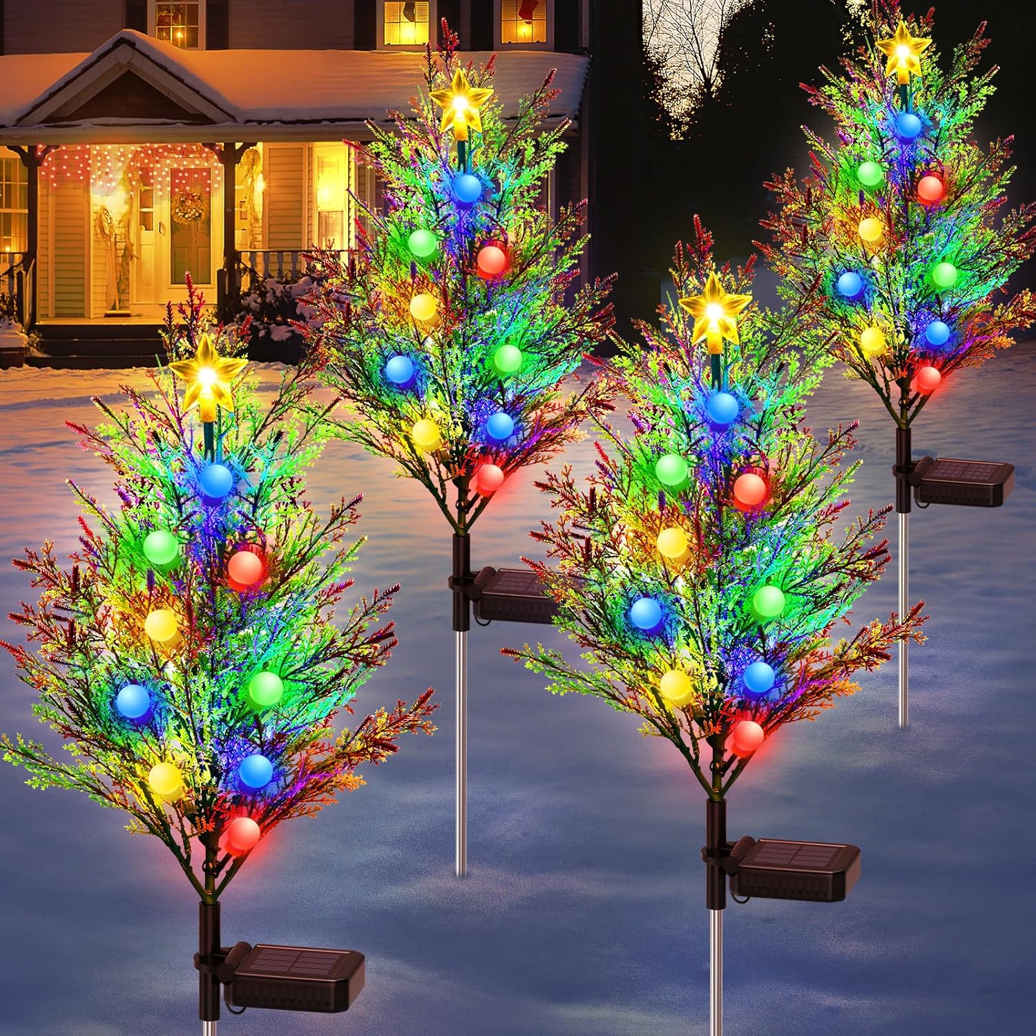 Lighting - Christmas Decorations Outside, Upgraded 4 PCS 40LED Solar Christmas Tree Garden Lights Outdoor Waterproof for Christmas Decor, Multi-Color Solar Christmas Lights Pathway Outdoor Christmas Decorations