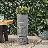 Christopher Knight Home Jorine Lightweight Concrete Planter, Cast Stone Planter, Moai Design Urn, Tall Plant Pot, Easter Isla