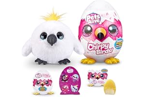 Pets Alive Chirpy Birds (White Cockatoo) by ZURU, Electronic Pet That Speaks, Giant Surprise Egg, Stickers, Comb, Fluffy Clay, Bird Animal Plush for Girls