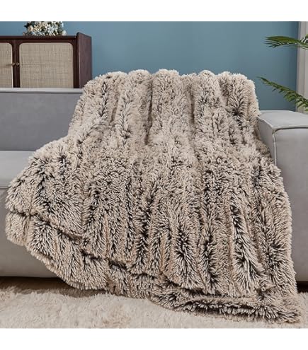 Krifey Couverture En Fausse Fourrure Réversible - Gris, 127x152 Cm - Côté Fourrure, Côté Velours Cristal - Cadeau Boîte