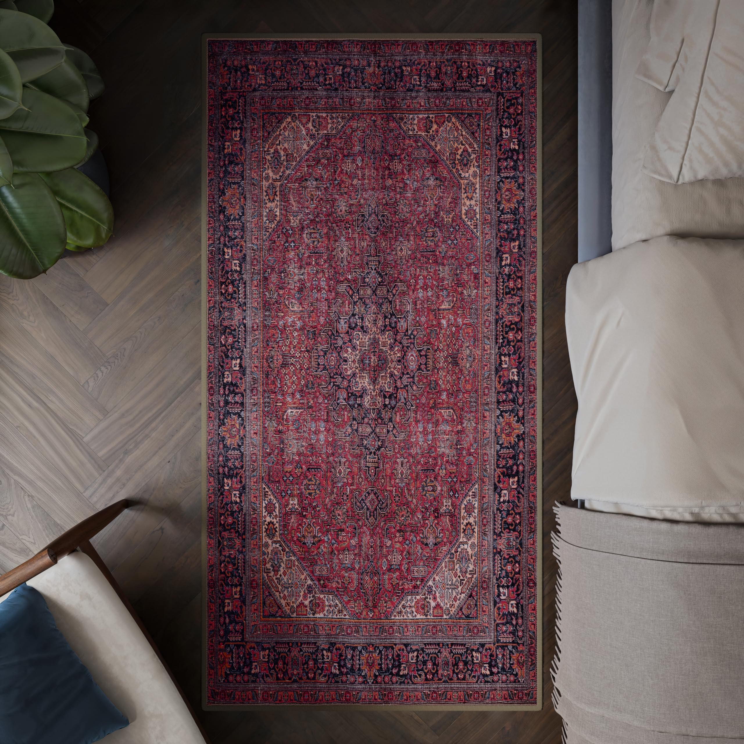 artyrugs Machine Washable Rug, 80x150cm, 75% Recycled Cotton, Short Pile, Non-Slip Backing, Non-Shedding, Suitable for Living Room, Bedroom, Kitchen, Hallway, Office, Aesthetic Crimson Red