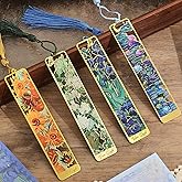 4 Pieces Metal Bookmarks with Tassel, Golden Hollow Bookmark Oil Painting Theme Book Mark Bookmarks for Book Lovers Writers Readers Children Teens Men Women Adults