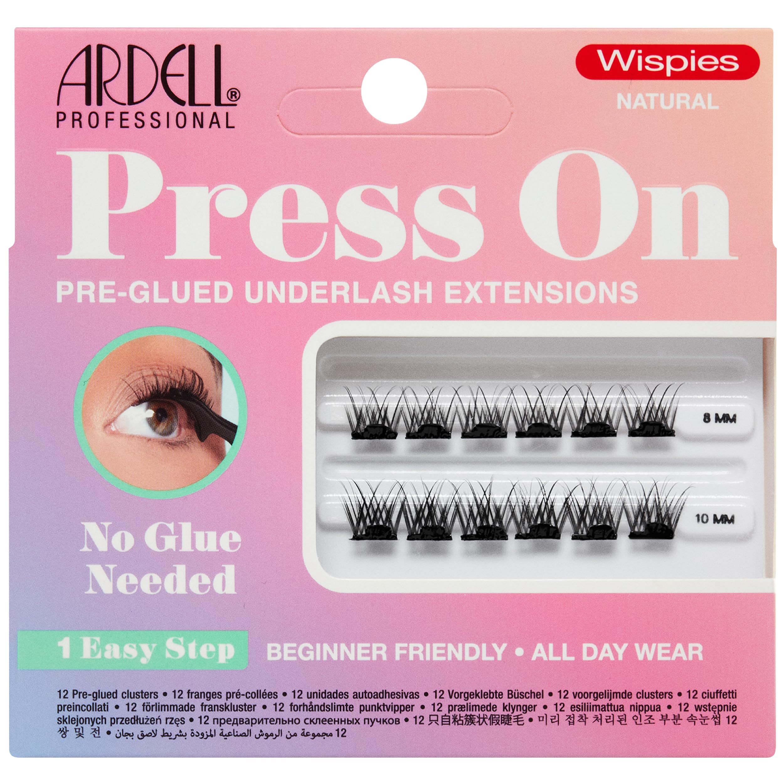 Ardell Press On Pre-Glued Underlash Eyelash Extensions, Wispies Natural Cluster Lashes Kit, Beginner-Friendly DIY Lash Extension Kit, Assorted Lengths, Mini Pack, 12 Lash Clusters