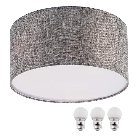 sebson Deckenleuchte grau Textil, inkl. E27 LED Lampe 5W warmweiß, 40cm Durchmesser, Leuchte rund, Deckenlampe