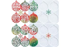 Sakolla Christmas Resin Molds 2 Pack Christmas Silicone Molds Ornaments Resin Molds Round Shape Lettered Pendant for Epoxy Resin Casting DIY Jewelry Keychain Snowflakes Crafts