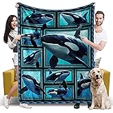 Killer Whale Orca Blanket, Killer Whale Orca Gifts for Women Men, Cozy Fuzzy Soft Throw Blanket for Couch Bed Sofa Travel, Lightweight Plush Flannel Fleece Blankets and Throws Size 50" x 60"