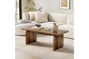 LITTLE TREE Farmhouse Coffee Table, 47 Inches Wooden Center Tables with Rounded Corners, Rectangular Living Room Tables, Mode