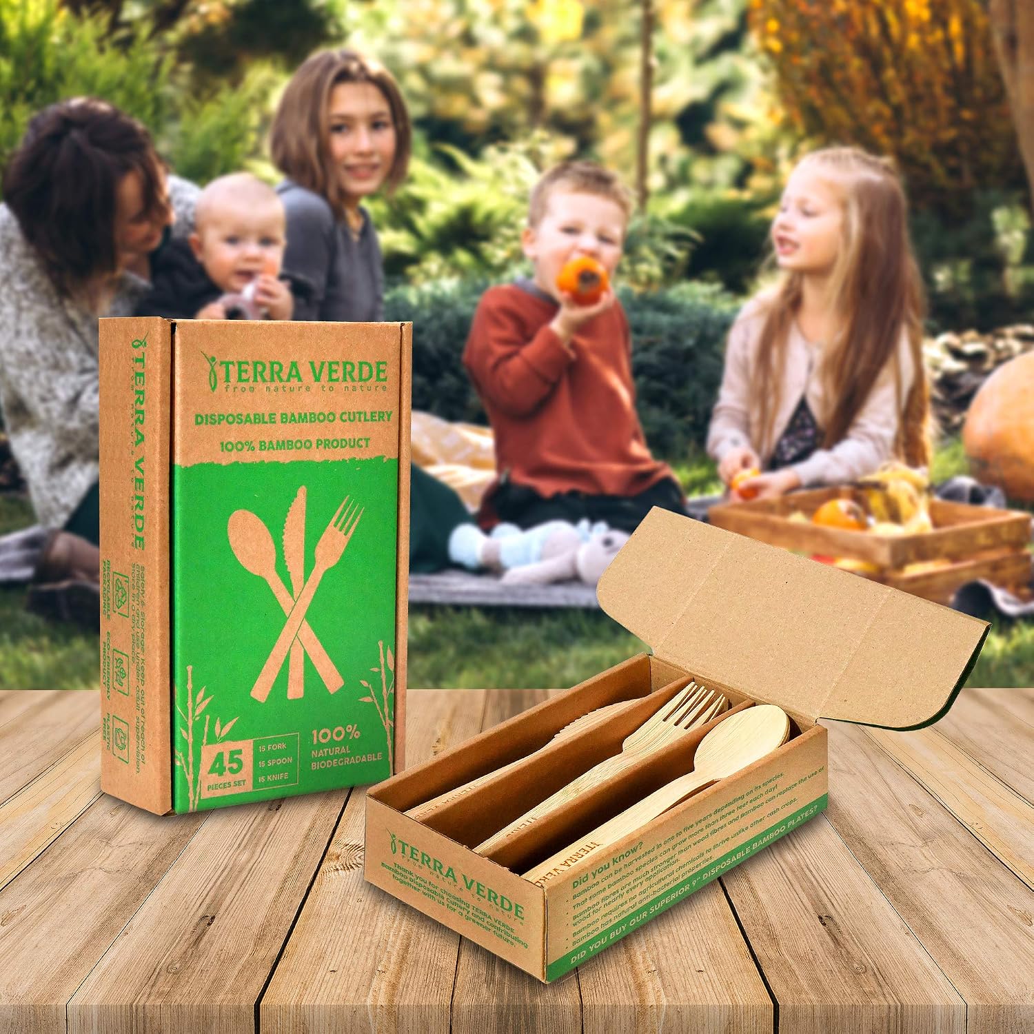 Eco Friendly Disposable Biodegradable Bamboo Wooden Cutlery Set 45 Pcs ...