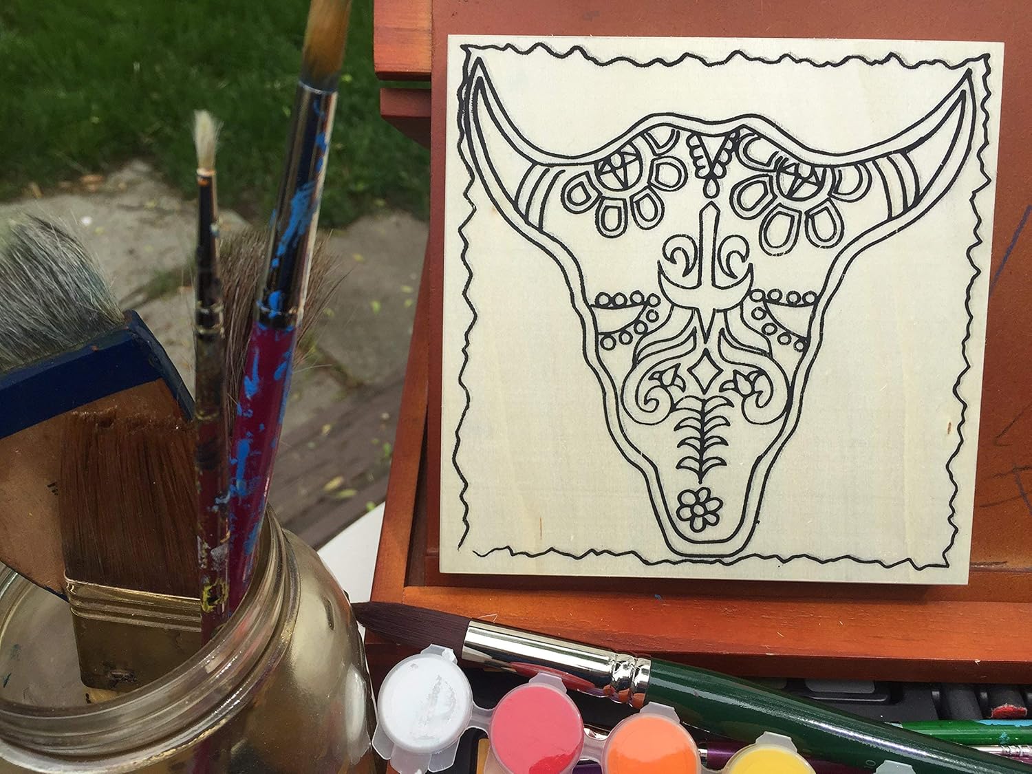 Amazon Com Bull Sugar Skull Mystic Coloring Wooden Board Art