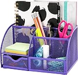 EXERZ Desk Organiser Mesh Desk Tidy Caddy 7 Compartments Purple
