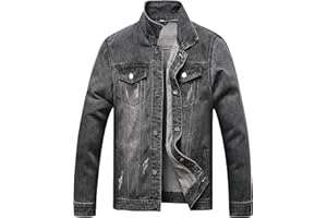 BULUWIE Jean Jacket Men, Men's Denim Jacket Distressed Ripped Slim Fit Stretch Trucker Jackets Classic Casual Denim Coat