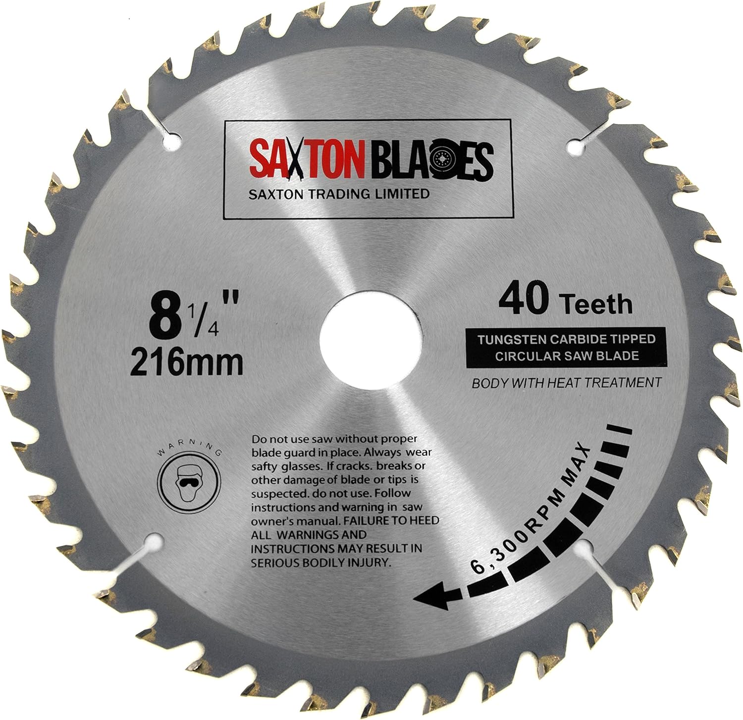 TCT21640T Saxton TCT Circular Wood Saw Blade 216mm x 30mm Bore x 40T for Bosch Makita Dewalt, Silver