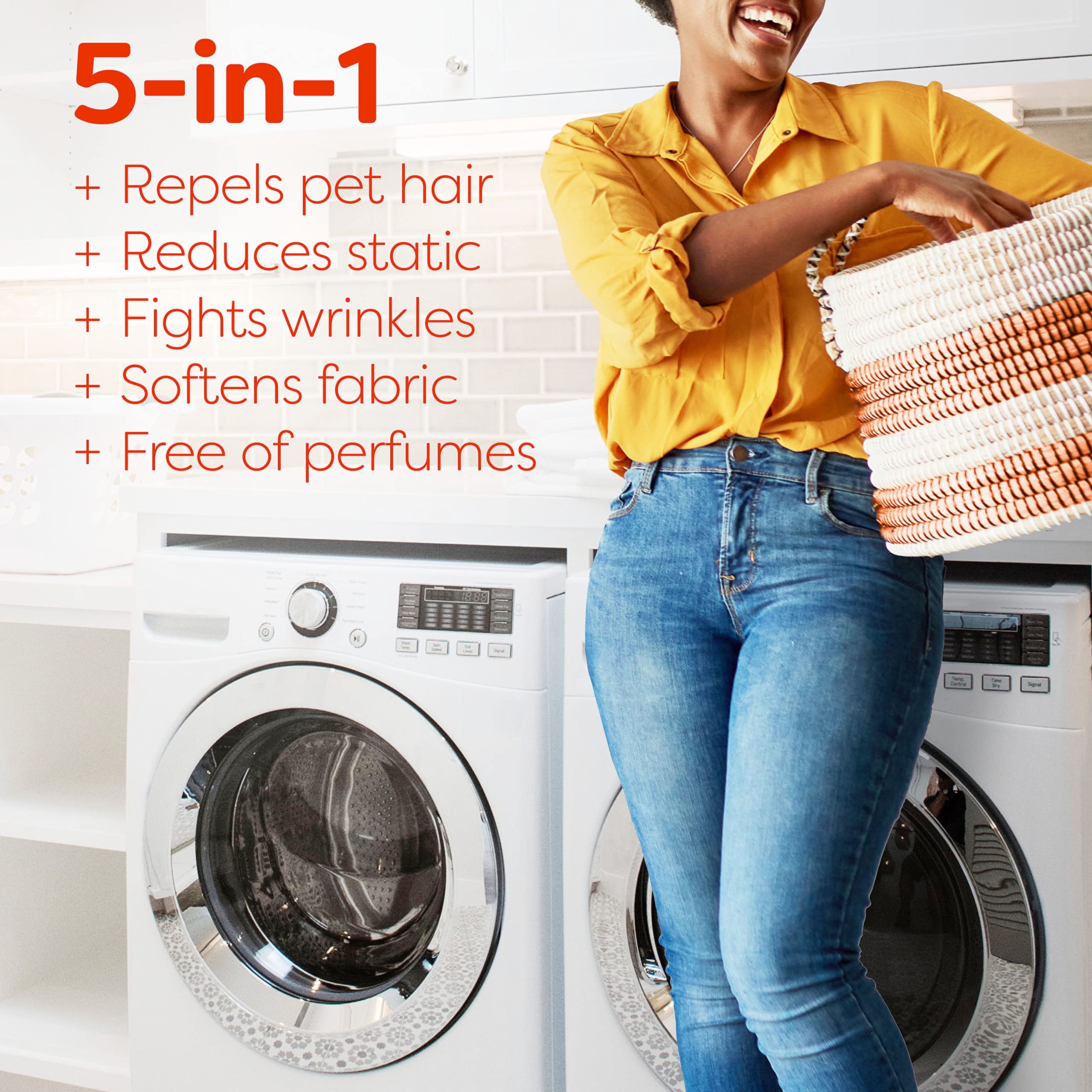Bounce Pet Hair and Lint Protector, Mega Fabric Softener Dryer Sheets with 3 Pet Hair Fighters, Odourless, Pack of 150