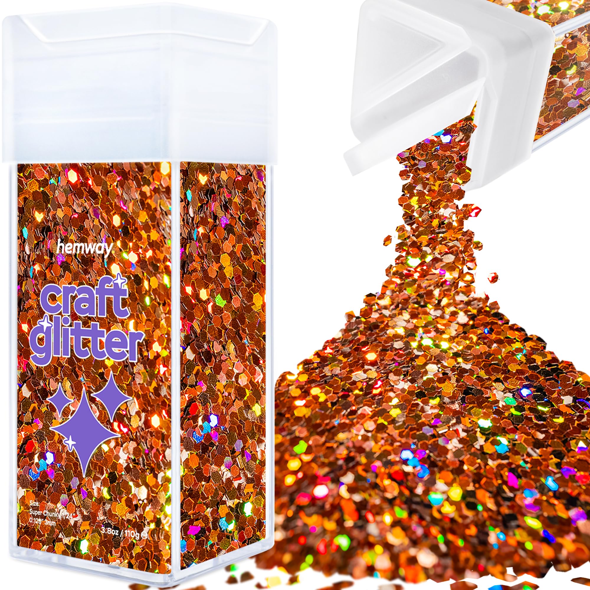 Hemway Glitter Shaker Bronze Brown Holographic 110g Super Chunky, Craft Glitter Shaker for Resin & Epoxy Crafts, Christmas Art Supplies, Nail, Body, Face, Eye, Festival, Crafting, Slime, Sparkle