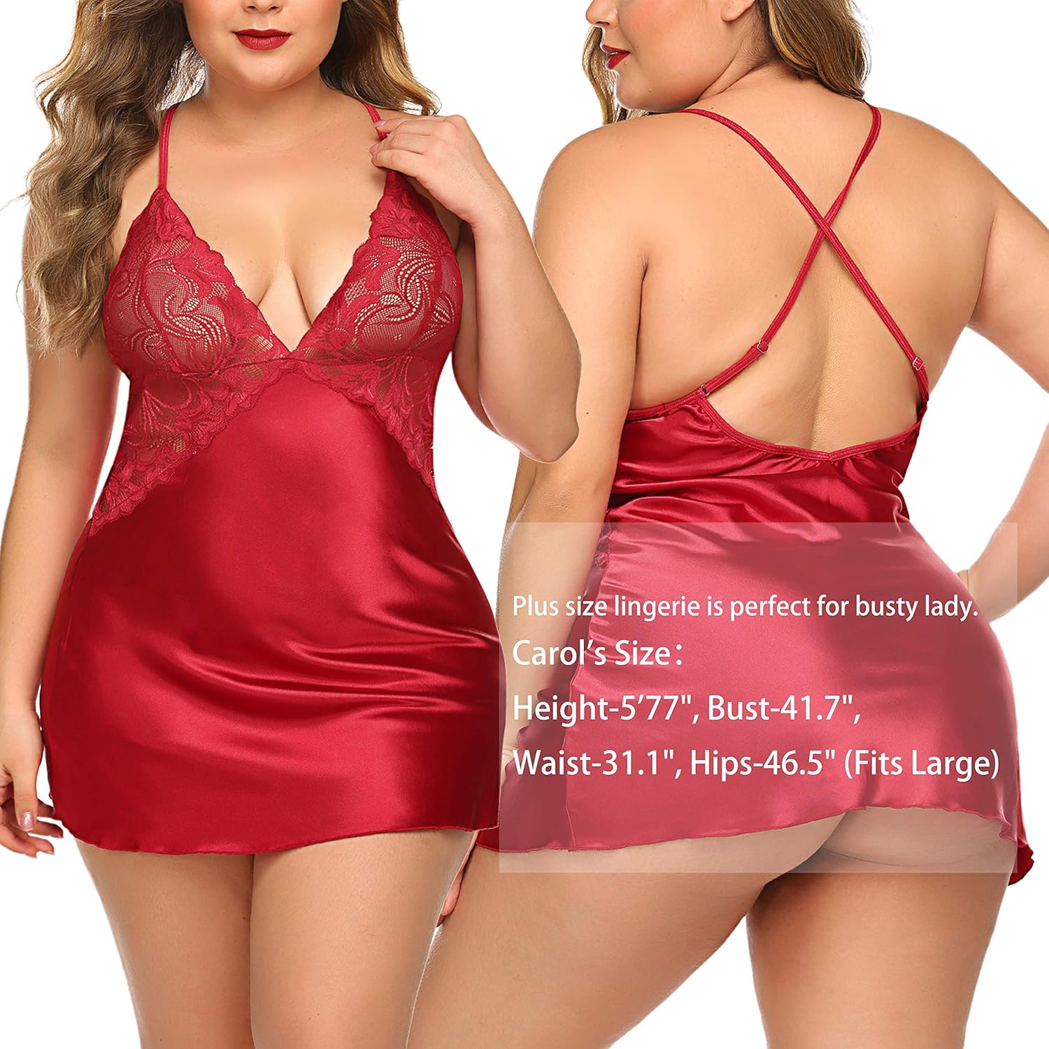 Avidlove Women Lingerie V Neck Nightwear Satin Sleepwear Lace Chemise Mini Teddy: Clothing