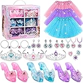 LeonaKidz Princess Dress Up for Girls 4-6, 3 Color Skirts, Shoes, Crowns, Jewelry Boutique Kit Dress Up Clothes for Little Girls,Gifts for 3-6 Year Old Girls