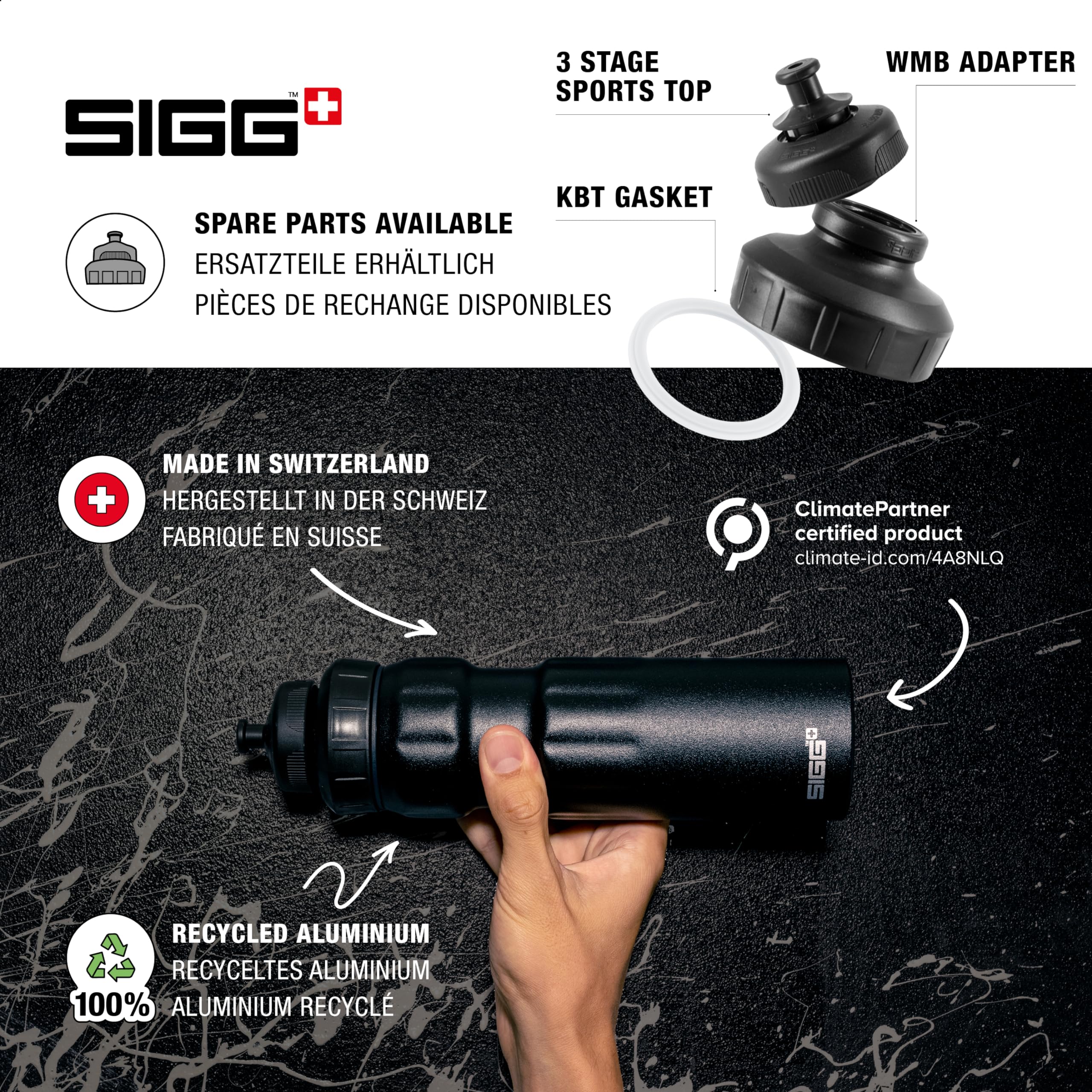 SIGG - Alu Fahrrad Trinkflasche - WMB Sports Black Touch - Mit 3-Stufen-Sportverschluss - Klimaneutral Zertifiziert - Auslaufsicher - Federleicht - BPA-frei - Sport & Fahrrad Zubehör - Schwarz - 0,75L