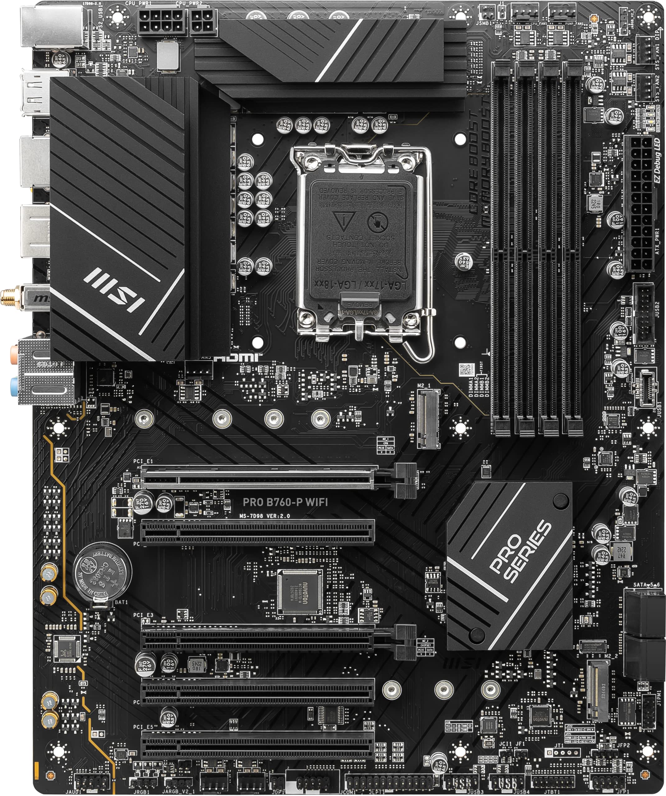 MSI PRO B760-P WiFi ProSeries Motherboard (Supports 12th/13th/ 14th Gen Intel Processors, LGA 1700, DDR5, PCIe 4.0, M.2, 2.5Gbps LAN, USB 3.2 Gen2, HDMI/DP, Wi-Fi 6E, Bluetooth 5.3, ATX)