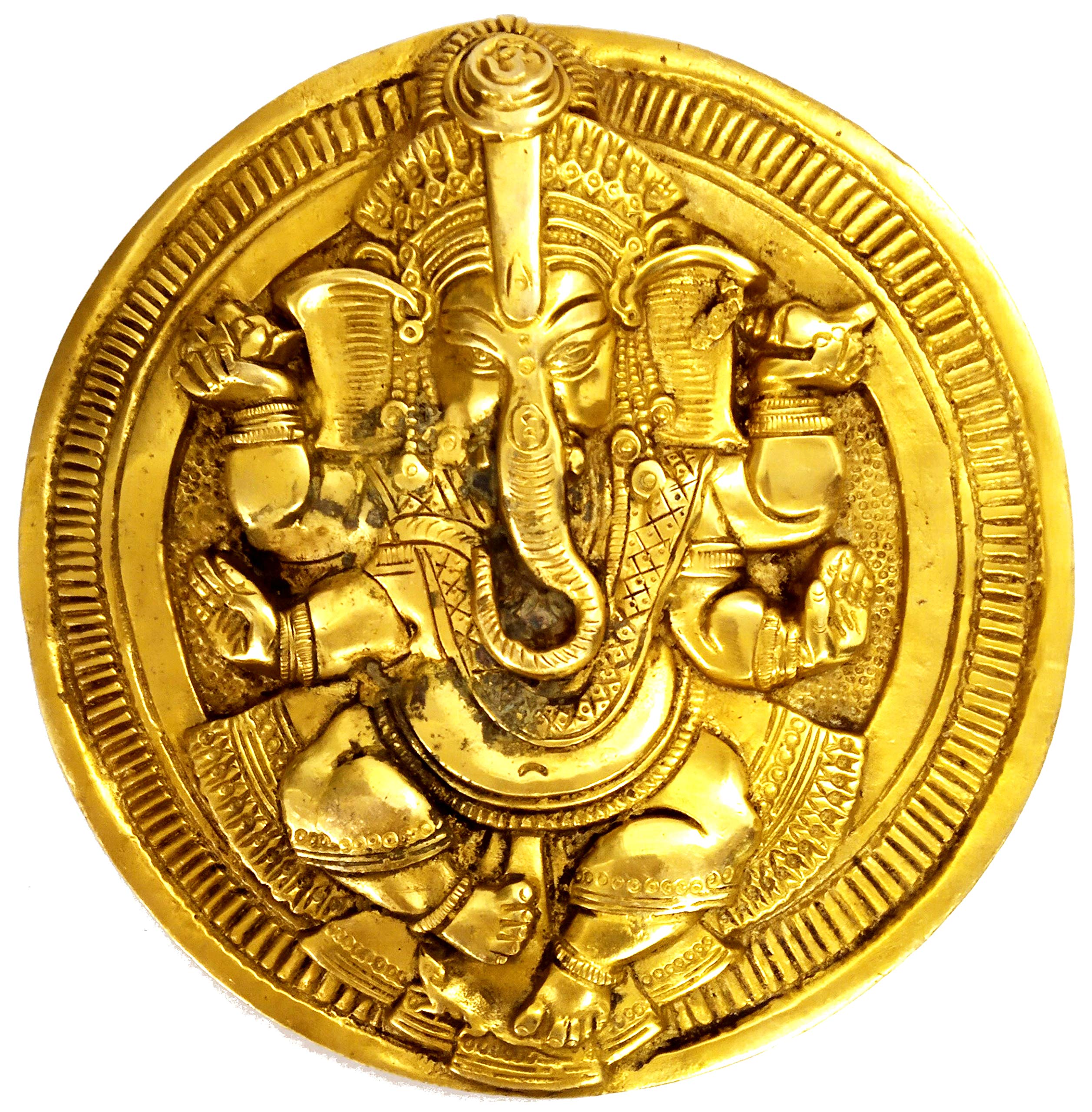 Purpledip Brass Wall Hanging Siddhi Vinayak Ganesha: Majestic Plaque for Home Temple (11913)