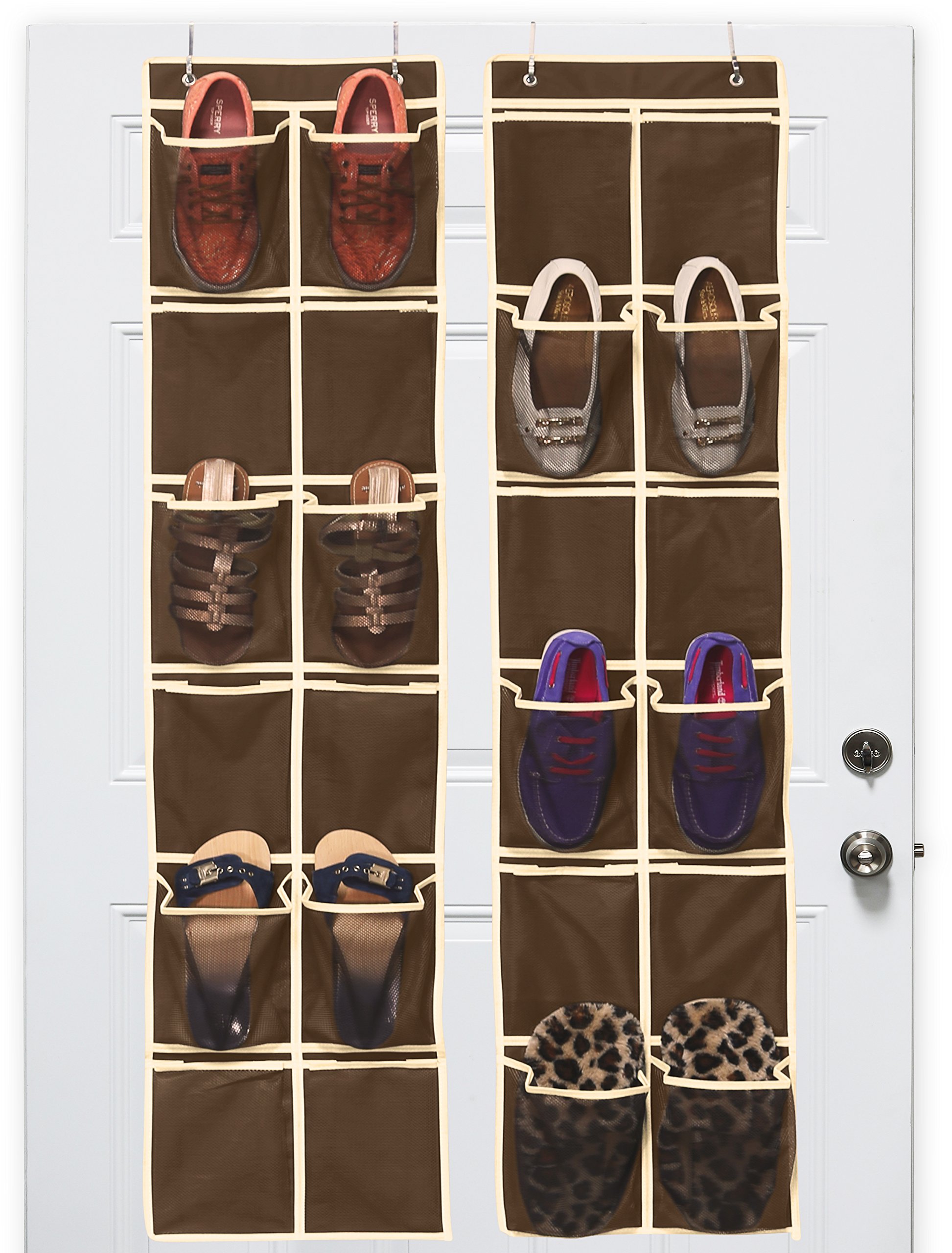 2Pcs Over Door Hanging Shoe Organizer 12 Large Storage Mesh Pockets 58