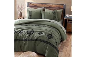 MAIRÊVE MAIREVE Olive Green Comforter King Size - 7 Piece, Farmhouse Western Bedding Embroidery King Comforter Set, All Season Bed in A Bag King with Sheets, Comforters, Pillowcases & Shams