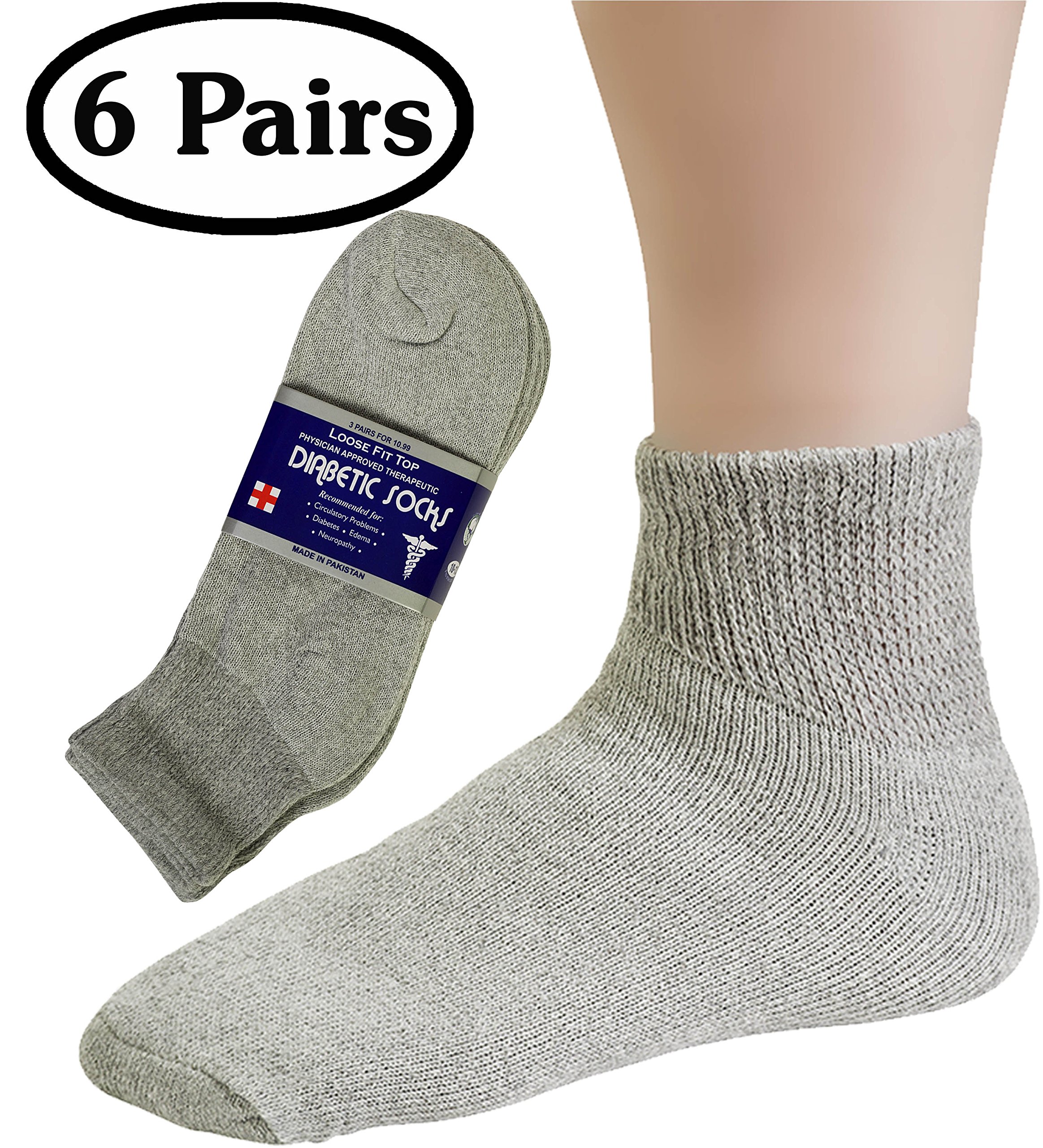 Diabetic Mens Ankle Socks (3 Pack) 1013, Gray, Made in the
