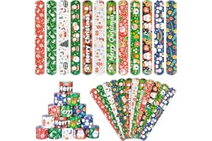 RICEDUO 36 Pieces Christmas Slap Bracelets for Kids, 12 Styles Colorful Christmas Slap Wristbands Bulk for Kids Xmas Party Favors Toys Prizes Goodie Bags Fillers