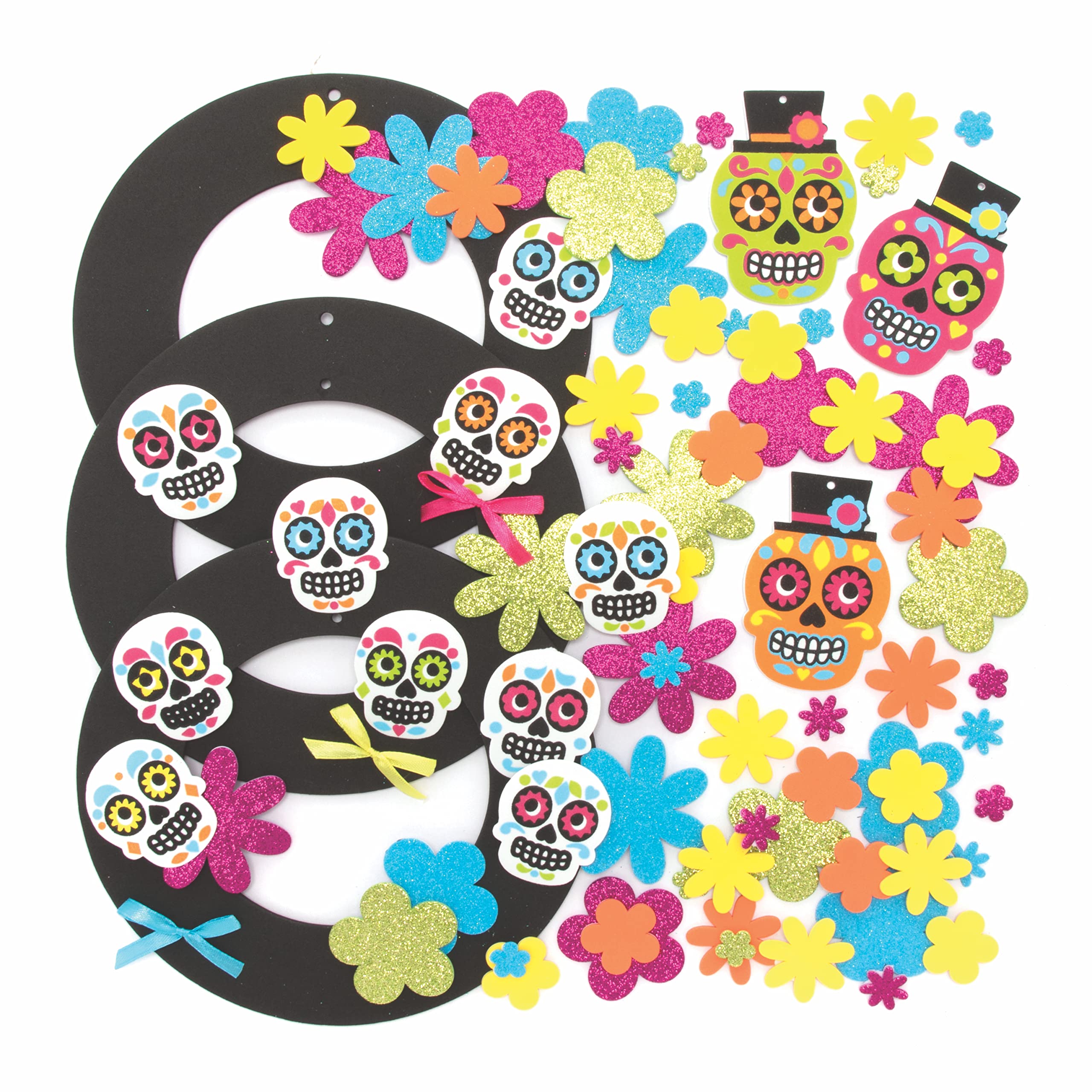 Baker Ross FE730 Day of the Dead Wreath Kits - Pack of 3, Wreath Ring to Decorate and Display, Make Your Own Decorations, Ideal Kids Arts and Crafts Project