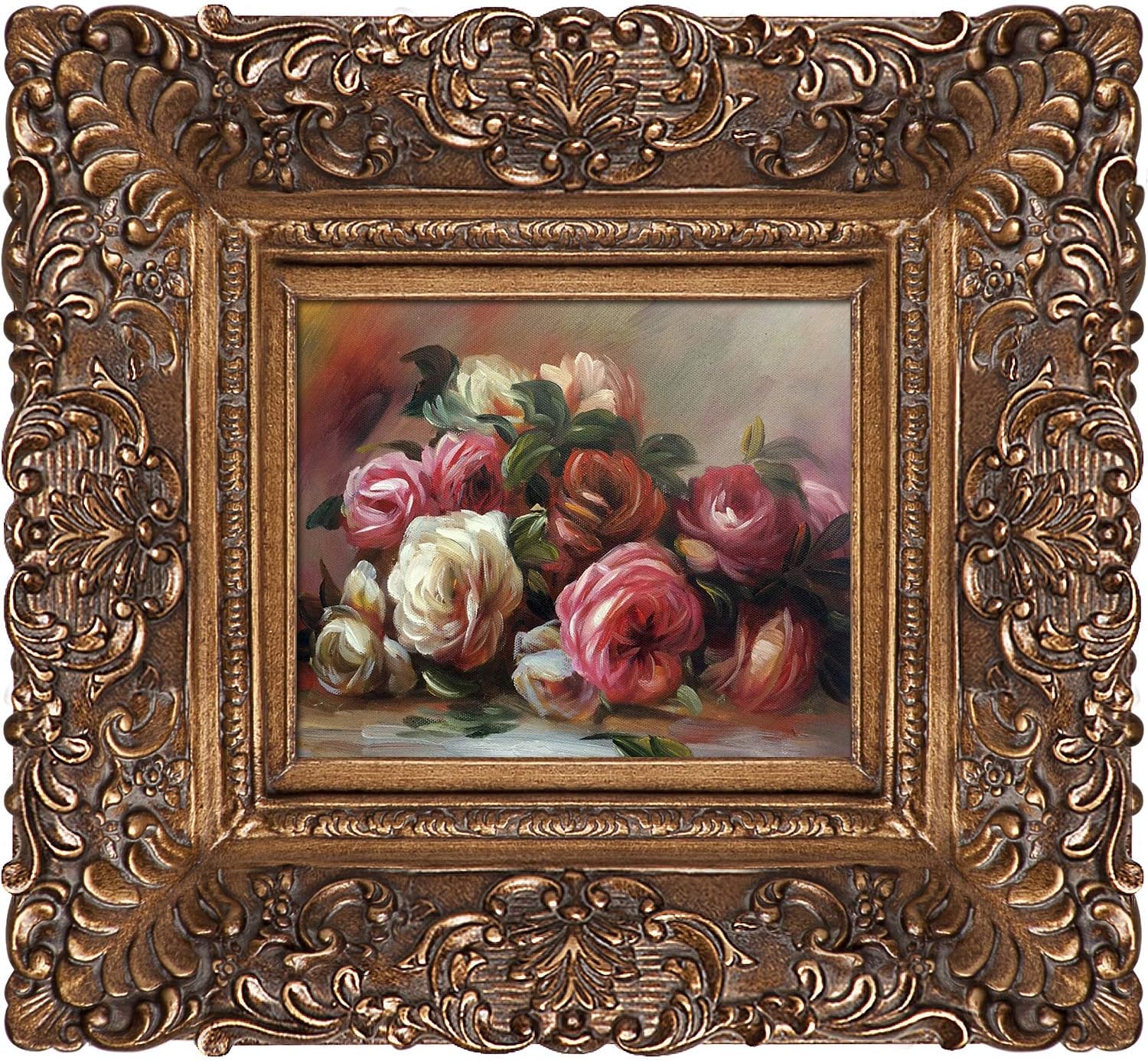 Paintings - La Pastiche overstockArt Discarded Roses Oil Painting with Burgeon Gold Frame by Renoir,Organic Pattern Facade with Gold Finish,19.5