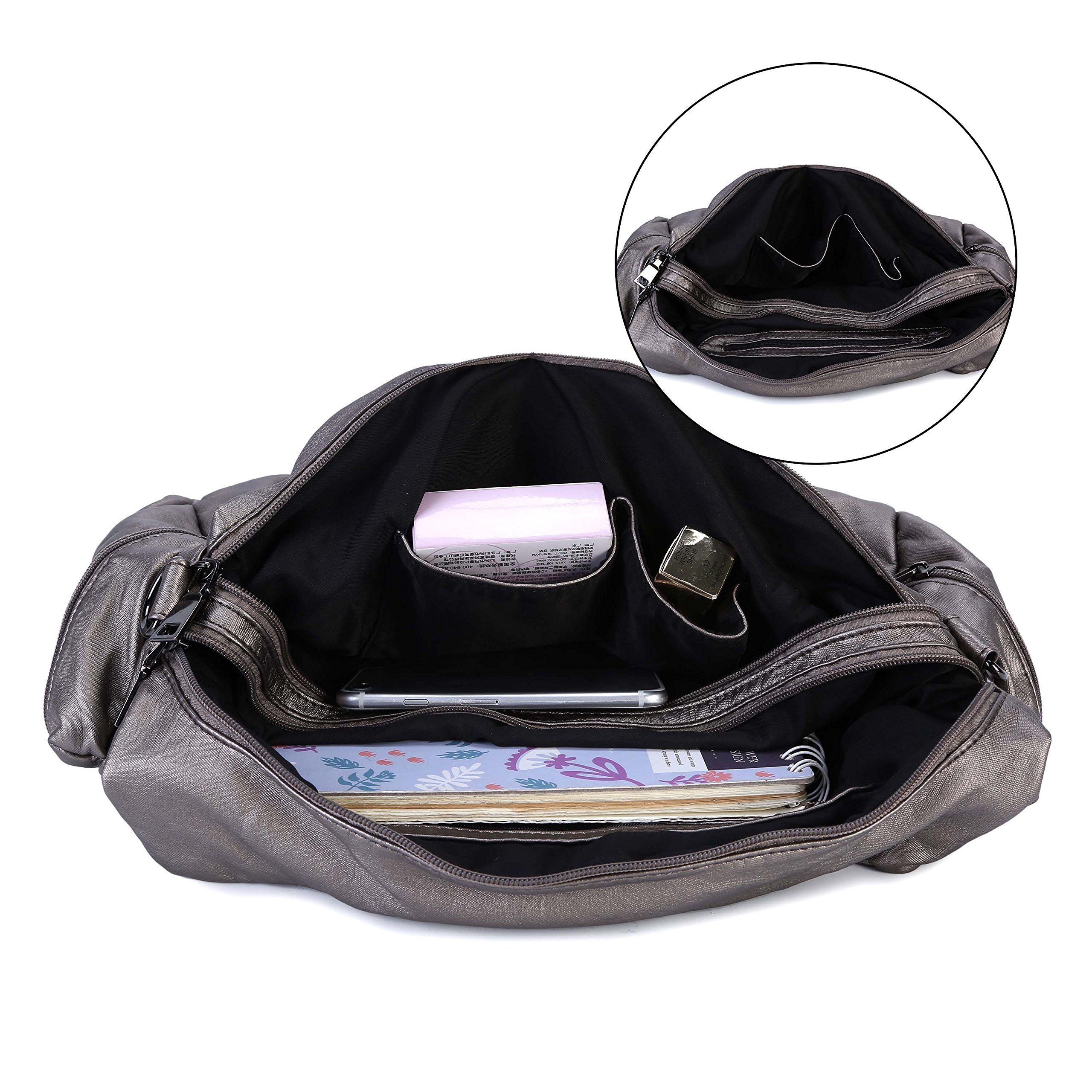 Women Handbag Soft Leather Purse Large Capacity Tote Bag Crossbody Shoulder Bag for Ladies (#SILVER)